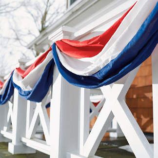 Patriotic Porch, Patriotic Bunting, Fourth Of July Decorations, Fourth Of July Decor, Modern Fence, Urban Loft, Grandin Road, Loft Living, 4th Of July Decorations