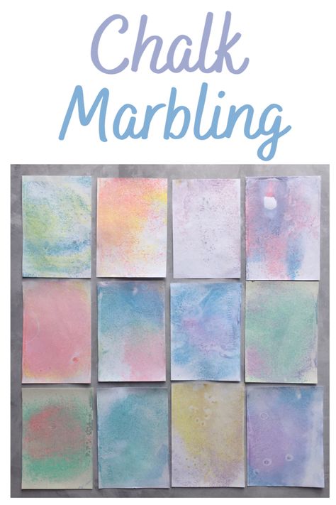 Chalk marbling is an easy process art for children, including toddlers and preschoolers. #kidscrafts #kidsartideas Chalk Activities For Toddlers, Process Art For Kindergarten, Process Based Art, Easy Process Art Preschool, Processed Art For Preschoolers, Chalk Art Preschool, Open Ended Art For Preschool, Toddler Process Art, Process Art For Toddlers