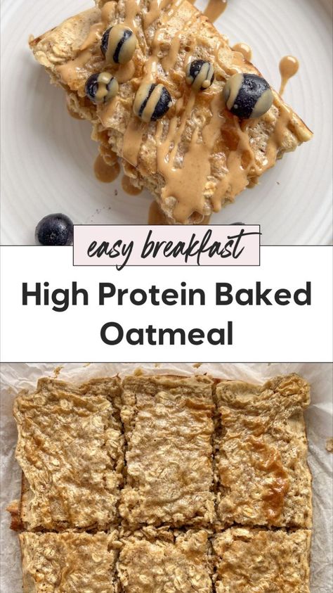 Enjoy high protein baked oatmeal bars made with vanilla protein powder for a delicious breakfast. This cottage cheese baked oatmeal is packed with oats and makes the best protein baked oatmeal. Try this baked oatmeal with cottage cheese for a good and nutritious start to your day. High Protein Baked Oatmeal, Cottage Cheese Baked, Protein Baked Oatmeal, Protein Baked Oats, Baked Oatmeal Bars, High Fiber Breakfast, No Bake Oatmeal Bars, Oatmeal Breakfast Bars, Protein Baking