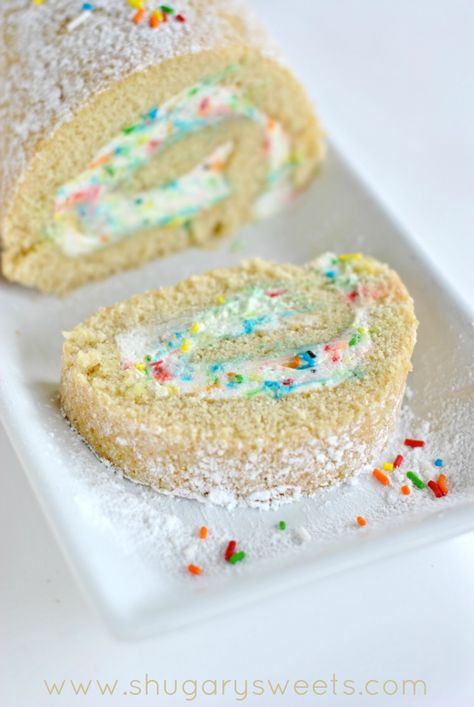 Vanilla Funfetti Cake Roll Whipped Cream Filling, Cake Rolls, Cake Roll Recipes, Shugary Sweets, Vanilla Sponge Cake, Desserts Vegan, Vanilla Sponge, Cream Filling, Funfetti Cake