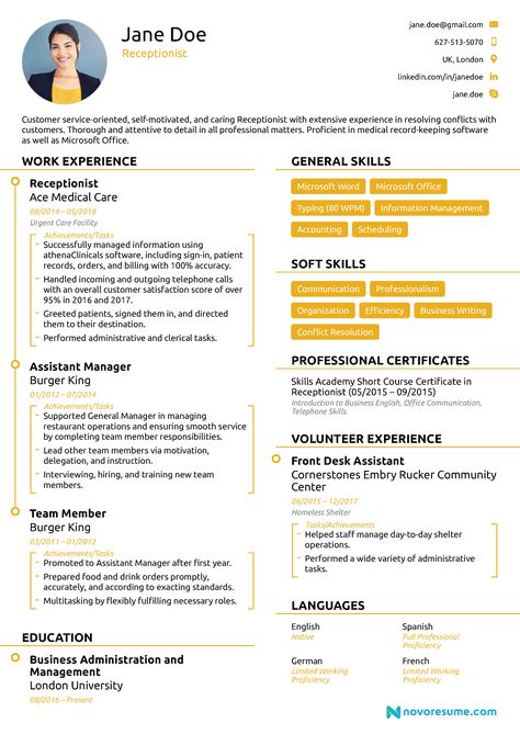 Receptionist Resume Sample [Job Description, Skills & Tips] Receptionist Aesthetic, Receptionist Resume, Dental Receptionist, Job Resume Format, Receptionist Jobs, Job Resume Samples, Job Description Template, Job Resume Template, Resume Summary