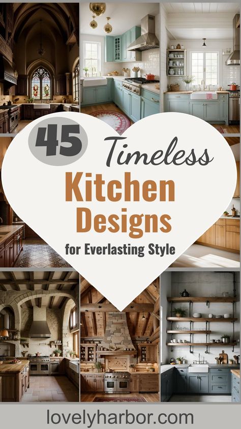 45 Timeless Kitchen Design Ideas For Everlasting Style Bright Open Kitchen Ideas, Pretty Kitchen Cabinets, Modern Classic Kitchen Design Ideas, Modern Colonial Kitchen Design, Different Styles Of Kitchens, Non Fitted Kitchen, Classic Vintage Kitchen, Timeless Kitchen Island Lighting, Georgian Style Kitchen