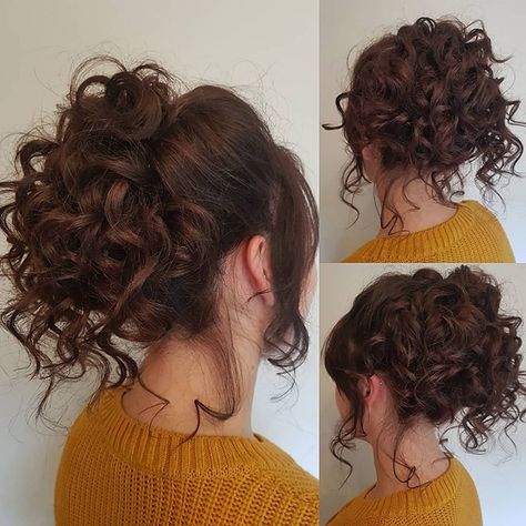 Curly Hair Bun Styles, Curly Hair Up, Curly Bun Hairstyles, Medium Length Curly Hair, Easy Updo Hairstyles, Curly Wedding Hair, Naturally Curly Hair, Curly Updo, Curly Hair Updo