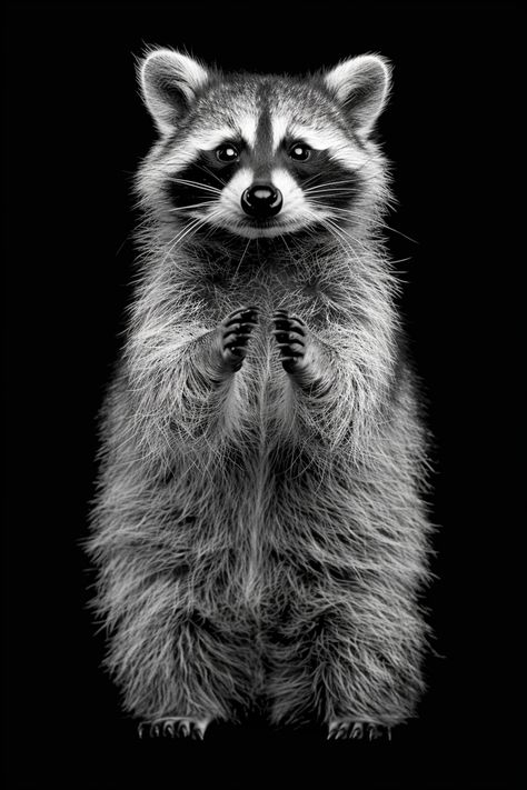 #HyperRealisticRaccoon #BlackAndWhitePhoto #CuteRaccoon #DetailedRealism #BlackBackground #TheCandie Raccoon Standing, Watch Backgrounds, Raccoon Tattoo, Inspirational Digital Art, Realistic Portrait, Wild Animals Pictures, Animal Doodles, Cute Raccoon, Raccoon Funny