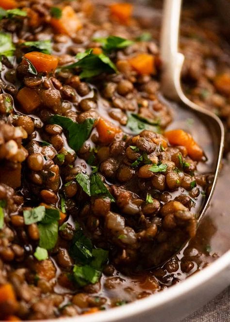 Lentil Ragout - French Puy lentil side dish | RecipeTin Eats Puy Lentil Recipes, Lentil Side Dish, Puy Lentils, French Green Lentils, Lentils Beans, French Lentils, Lentil Dishes, Dried Lentils, Recipetin Eats