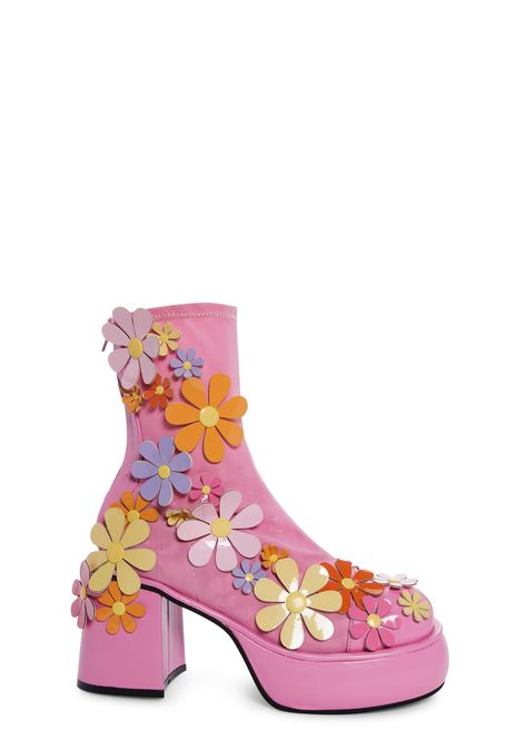 Sugar Thrillz Mesh Daisy Floral Platform Boots - Pink Platforms Shoes, Outrageous Fashion, Dolls Kill Shoes, Hairstyles Women, Funky Shoes, Sugar Thrillz, Gogo Boots, Pride Outfit, Boots Heels