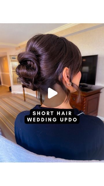 Joanna Marie on Instagram: "SHORT HAIR WEDDING DAY UPDO TUTORIAL & INSPO for my girlies with short locks! 💍🤍  . 🛍️GET THE EXACT PRODUCTS ON MY LTK for this hairstyle under “ BRIDE TO BE” COLLECTION !  @sexyhair powder play  @langehair le duo @moroccanoil strong hold hairspray  @livingproofinc texture spray / texture clay  @bumbleandbumble heat shield  . weddingupdo #shorthairstyles #weddinghairstyles #shorthairbride #bridehairstyle #weddinghairideas #weddinghairstylist #weddinghairinspo   Would you do this updo if you had short hair?" Bride Short Hair Updo, Bob Hair Updo For Wedding, Wedding Updo With Extensions, Short Hair Updo Bride, Hairstyles Up For Short Hair, Bridesmaid Hair Updo Short, Diy Wedding Hair Short, Bridesmaid Updo For Short Hair, Short Hair Low Updo