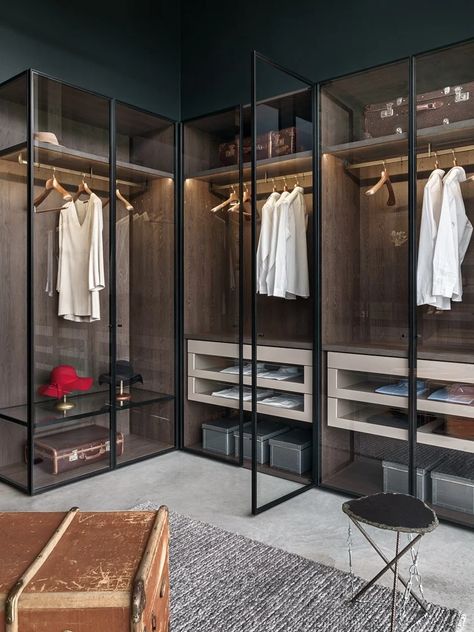 Custom walk-in wardrobe with integrated lighting WALK IN by Zajc_2 Profile Shutter Wardrobe, Angled Shelves, Luxury Wardrobe Design, Wardrobe Design Bedroom Modern, Wardrobe Shutter Design, Cupboard Makeover, Modern Wardrobe Design, Model Walk, Wardrobe Design Ideas