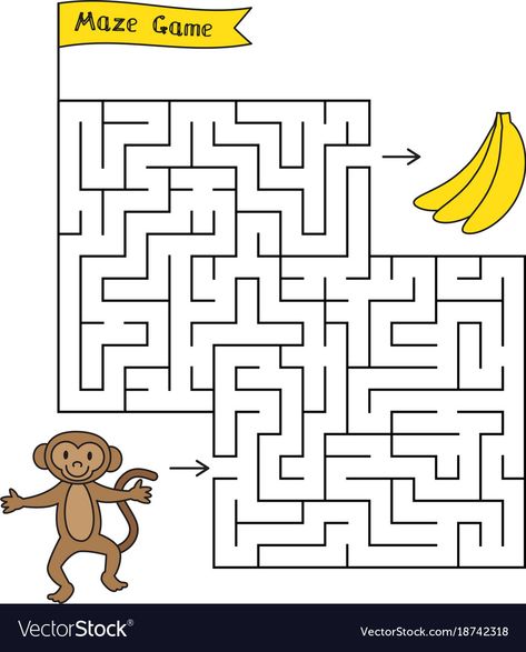 Labirin Game, Spot The Difference Kids, Maze Games For Kids, Maze For Kids, Monkey Games, Maze Book, Maze Worksheet, Snake Game, School Board Decoration