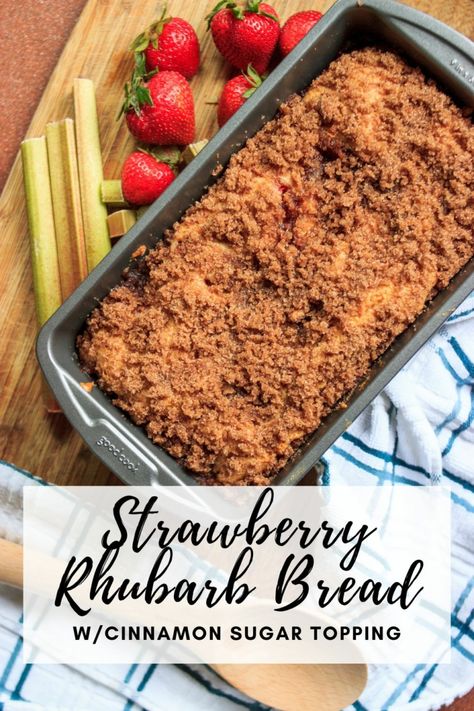 Strawberry Rhubarb Bread with Cinnamon Sugar Streusel Topping - Mommy Gone Healthy | A Lifestyle Blog by Amber Battishill Strawberry Rhubarb Bread, Healthy Rhubarb Recipes, Rhubarb Desserts Recipes, Rhubarb Bread, Rhubarb Desserts, Rhubarb Cake, Rhubarb Recipes, Strawberry Rhubarb, Streusel Topping