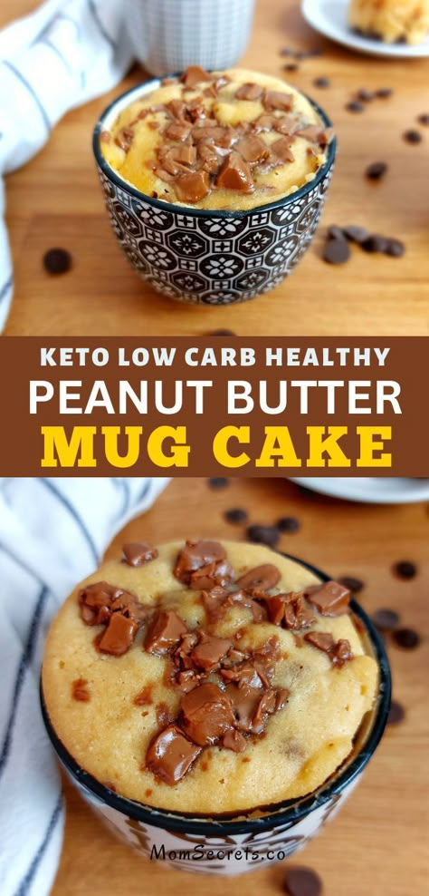 Keto Mug Cake Recipes, Keto Chocolate Chip Mug Cake, Keto Dessert Mugs, One Serving Keto Dessert, Keto Microwave Mug Cake, Keto Peanut Butter Snacks, Keto Chocolate Peanut Butter Mug Cake, Healthy Peanut Butter Mug Cake, Keto Cup In A Mug