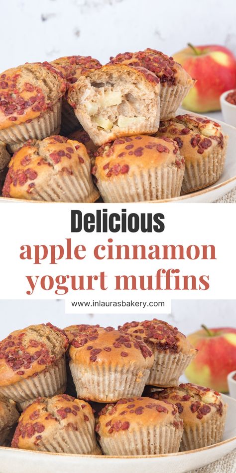 Apple cinnamon yogurt muffins Apple Greek Yogurt Muffins, Yogurt Apple Muffins, Apple Yogurt Muffins, Muffin Recipes Yogurt, Apple Cinnamon Greek Yogurt Muffins, Greek Yogurt Apple Muffins, Vanilla Yogurt Muffins, Muffins With Yogurt In Them, Muffins With Cake Mix Boxes