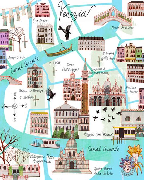 Guías de viaje ilustradas Más Venice Map, Venice Travel, Travel Illustration, Illustrated Map, Travel Maps, City Maps, Zagreb, Krakow, Venice Italy