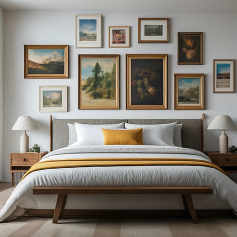 Looking for affordable ways to elevate your bedroom? Check out our list of 28 stunning above-bed decor ideas that won't break the bank. #bedroomdecor
#bedroomdesign
#homedecor
#interiordecor
#interiorstyling
#bedroominspo
#bedroomideas Gallery Wall Over Bed, Above Bed Decor Ideas, Above Headboard Decor, Decorations Above Bed, Frames Above Bed, Above Bed Ideas, Above Bed Wall Decor, Brown Bedroom Decor, Bedroom Wall Decor Above Bed