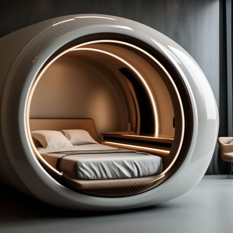 Futuristic Bed, Futuristic Bedroom, Sleeping Pods, Brown Hair Inspo, Dream Home Design, Product Design, Hair Inspo, Brown Hair, House Design