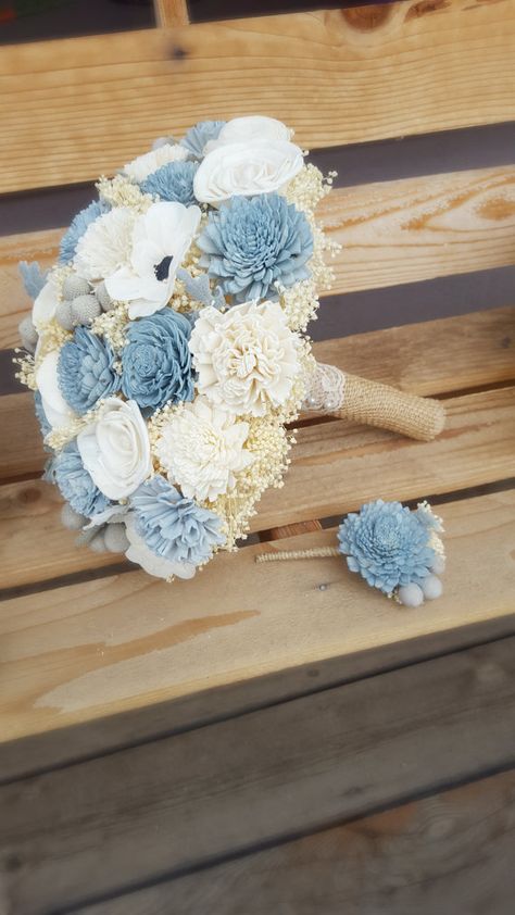 Blue Wedding Flowers Bouquet, Powder Blue Wedding, Baby Blue Weddings, Blue Wedding Flowers, Custom Bouquet, Dusty Miller, Dusty Blue Weddings, Wood Flowers, Custom Bridal