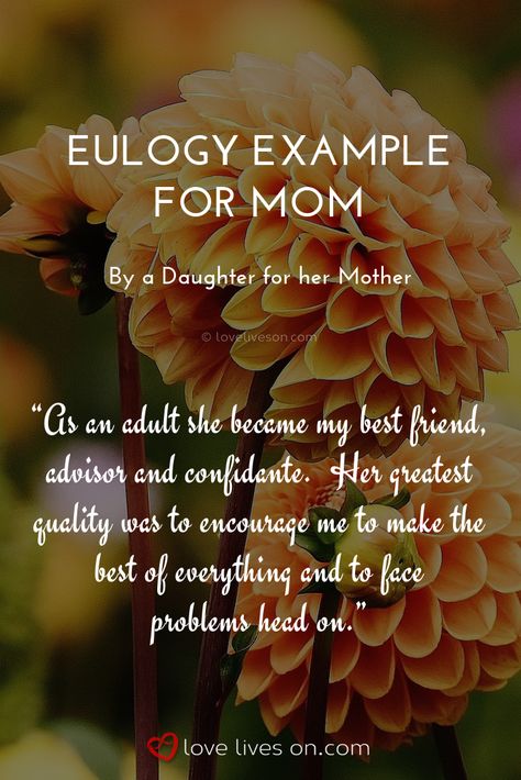 Eulogy Examples | Eulogy Examples for Mom by a Daughter. This daughter included this thoughtful sentiment in her eulogy for her mother. Click to read the full eulogy example for Mom to help inspire your eulogy speech. Eulogy Examples | Examples of Eulogies | Eulogy Ideas | Eulogy Speech | Eulogy Examples for Mom. #EulogyExamples #EulogyExampleforMom #EulogyIdeas Eulogies For Mom, How To Write A Eulogy For Mom, Eulogy Examples Mom, Eulogy For Mom From Daughter, Mom Eulogy, Eulogy Ideas, Eulogy For Mom, Eulogy Quotes, Deepest Quotes