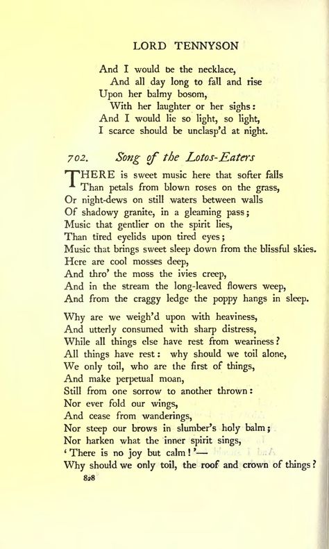 Tennyson. The Lotos-eaters. Chorus Alfred Tennyson Poems, Lord Alfred Tennyson, Vegan Protest, Commonplace Notebook, Tennyson Poems, Lotus Eaters, British Poetry, Oxford Books, Alfred Tennyson