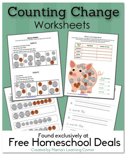 Free 4-page set of counting change worksheets - for K-2nd Graders Coin Worksheets, Change Worksheet, Math Money, Counting Worksheet, Learning Corner, Teaching Money, Counting Coins, Money Math, Money Worksheets