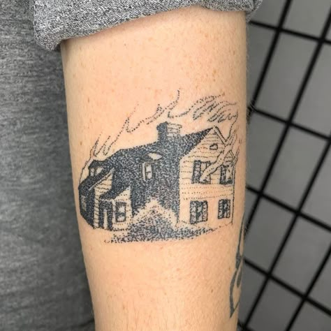 Southern Gothic Tattoo Ideas, Desert Sky Tattoo, Ghost Tatooes, Midwest Gothic Tattoo, Tattooed Ghost Tattoo, Southern Gothic Tattoo, Homemade Tattoos, House Tattoo, Funky Tattoos