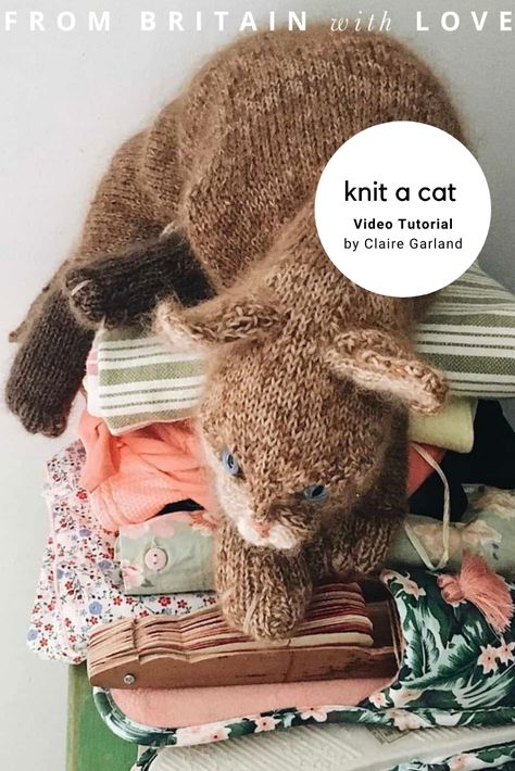 Cat Knitting Pattern, Claire Garland, Cat Knitting, Rabbit Knitting Pattern, Drops Baby, Animal Knitting Patterns, Knitted Cat, Knitting Patterns Toys, Knitted Animals