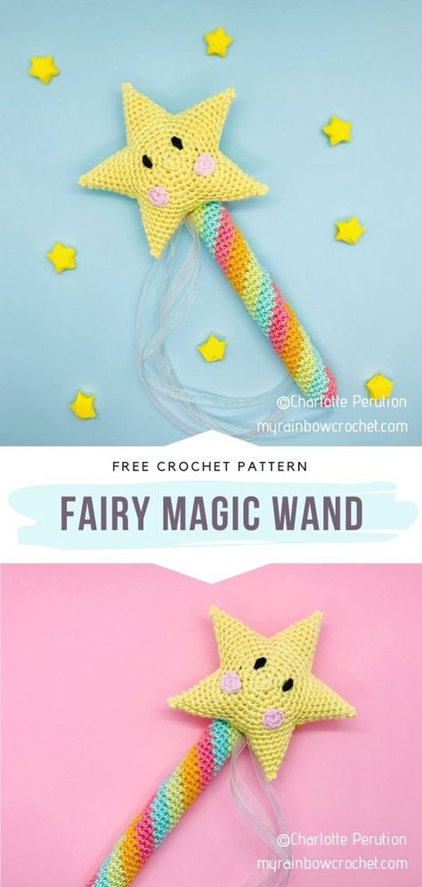 Crochet Princess Wand, Crochet Fairy Wand, Crochet Star Wand, Crochet Cricket Free Pattern, Crochet Wand Pattern, Quick Free Crochet Toy Patterns, Free Fantasy Crochet Patterns, Free Fairy Crochet Patterns, Crochet Magical Creatures