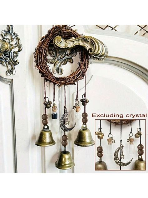 1pc Witch Bell Protection Door Hanger Witch Wind Chimes Wreath Boho Handmade Wiccan Altar Bell Supplies Witch Decorations Hanging Bells For Home Room Decor | SHEIN USA Diy Witchy Decor, Witch Wreaths, Protection Bells, Witchy Diy, Carillons Diy, Wicca Altar, Witch Balls, Witch Bells, Witch Home Decor