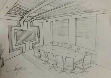 Administrative Design, Office Layout Plan, Media Office, Automatic Sliding Doors, Meeting Room Design, Drawing Furniture, Arcade Room, Perspective Sketch, Architecture Drawing Sketchbooks