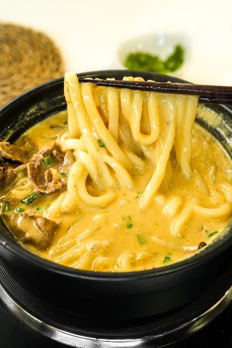 Japanese Udon Noodle Recipe Soup, Creamy Udon Noodle Recipe, Curry Udon Recipe, Udon Noodle Recipe Soup, Creamy Udon, Curry Udon Noodles, Beef Yaki Udon, Japanese Curry Udon, Udon Noodles Recipe