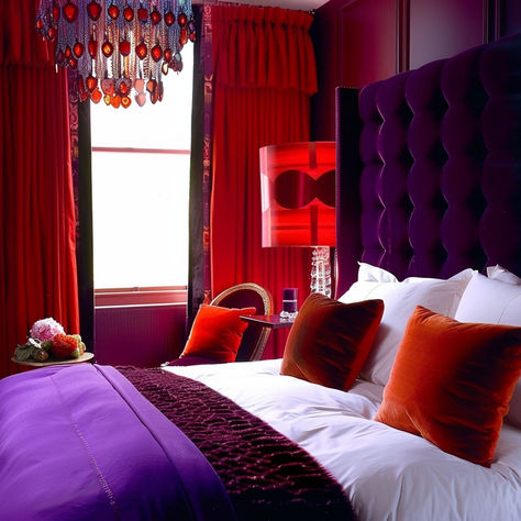 12 Colors That Go Well With Purple Red And Purple Interior Design, Purple Interior Design, Lavender Bedroom, Purple Furniture, Sims Characters, Purple Carpet, Provincial Home, Purple Color Schemes, Purple Bedrooms