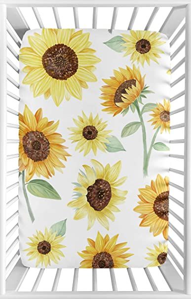 Multicolor Sunflower Print Farmhouse Watercolor, Sunflower Nursery, Portable Crib, Mini Crib Sheets, Pack And Play, Girl Nursery Room, White Sunflowers, Sweet Jojo Designs, Newborn Swaddle