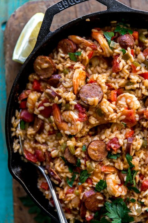 Jambalaya Risotto | KJ and Company -Jambalaya Risotto is the best of two worlds! Classic risotto rice is simmered low and slow with onions, peppers, garlic, cajun-style andouille smoked sausage, shrimp and seasonings. The result is a crazy, delicious bowl of risotto! Dinner is served and only one pan is required! Get the recipe on https://kjandcompany.co #recipe #dinner #comfortfood #jambalaya #risotto Classic Risotto, Shrimp Peppers, Risotto Dinner, Sausage Shrimp, Cajun Shrimp Recipes, Risotto Rice, Gumbo Recipe, Louisiana Recipes, Easy Chicken Dinner Recipes