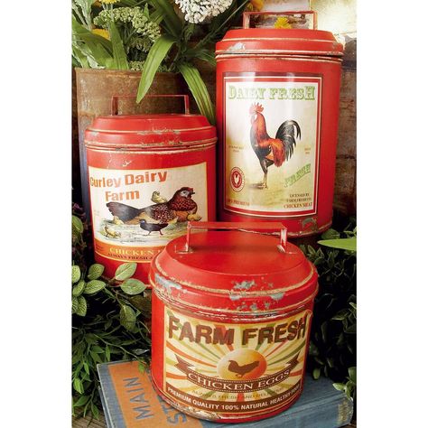 Farmhouse Canister Set, 3 Piece Kitchen Canister Set, Farmhouse Canisters, Red Farmhouse, Kitchen Canister Set, Metal Canisters, Tin Canisters, Rooster Decor, Kitchen Organisation