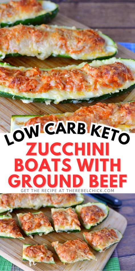 halved zucchini filled with ground beef and topped with melted cheese Keto Stuffed Zucchini, Baked Stuffed Zucchini, Zucchini Boat Recipes, Slow Cooker Pasta Recipes, Stuffed Zucchini Boats, Keto Zucchini, Healthy Ground Beef, Healthy Low Carb, Summer Vegetables