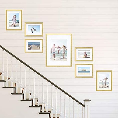 Staircase Photo Wall, Gallery Wall Examples, Gallery Wall Stairs, Stairway Gallery Wall, Railing Wall, Staircase Pictures, Gallery Wall Template, Gallery Wall Staircase, Staircase Wall Decor