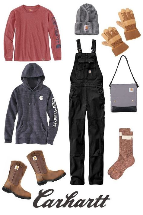 Working On The Farm Outfits, Work Outfits Women Outdoors, Carhartt Winter Outfits, Farm Attire Women, Ranch Work Outfit, Ranch Clothing For Women, Women’s Construction Outfit, Farmer Style Outfits, Construction Worker Outfit Women