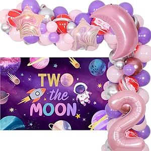 Two the Moon Balloon Arch Garland Kit Pink Purple 2nd Outer Space Theme Birthday Party Decorations Girl with Two the Moon Backdrop Moon Star Foil Balloon for Outer Space 2nd Birthday Party Decoration Space 2nd Birthday Party, Moon Balloon Arch, Moon Pattern Design, Space Theme Birthday Party, Moon Backdrop, Two The Moon, Moon Balloon, Pretty Balloons, Outer Space Theme