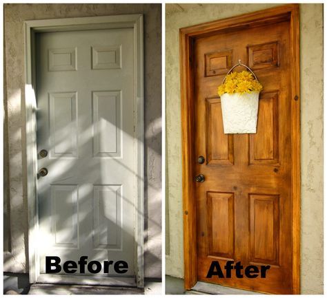 (Exterior Doors and Garage Door?) Honey I'm Home: A Faux Wood Painting Tutorial Faux Wood Painting, Painting Metal Doors, Faux Wood Paint, Metal Front Door, Front Door Makeover, Shaker Doors, Wood Front Doors, Faux Painting, Design Websites