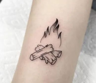 Bonfire Tattoo Simple, Tiny Campfire Tattoo, Tiny Camping Tattoo, Camp Fire Tattoo Ideas, Small Campfire Tattoo, Campfire Tattoo Ideas, S’mores Tattoo, Camp Tattoo Ideas, Small Camping Tattoo