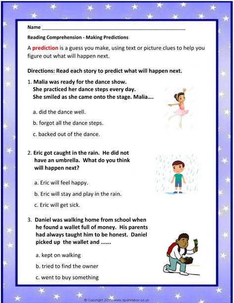 Predicting Outcomes Worksheet, Making Predictions Worksheet, Prediction Worksheet, Predicting Activities, Remedial Reading, Short Passage, Picture Clues, Making Predictions, 4 Grade