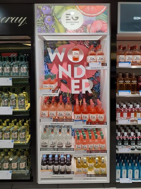 Edinburgh Gin debuts Wonder Wall displays in World Duty Free - Duty Free Hunter - Duty Free Hunter Gin Display, Supermarket Signage, Airport Retail, Display Fridge, Wonder Wall, Supermarket Display, Flavoured Gin, Drink Display, Gin Brands