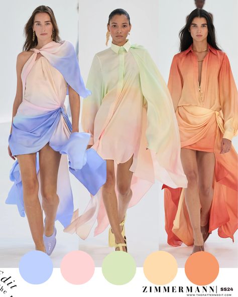 Pastel dresses seen at Zimmerman Spring Summer 2024 runway show. Are you using these colors in your creative projects? Share your creations with me on instagram by tagging @thepatternedit. Love seeing what you create! 😍 #zimmerman #fashion #dresses #trends #color #colorpalette #pastel #pastelfashion #fashiontrendforecast #colorcombinations #springfashion #summerfashion Resort 2024 Color Trends, Zimmerman 2024 Spring Summer, Spring Summer 2024 Colors, Spring Summer 2024 Trends, Spring Summer Fashion 2024, Spring Summer 2024 Runway, Trend Fashion 2024, Summer 2025 Trends, 2024 Dress Trends