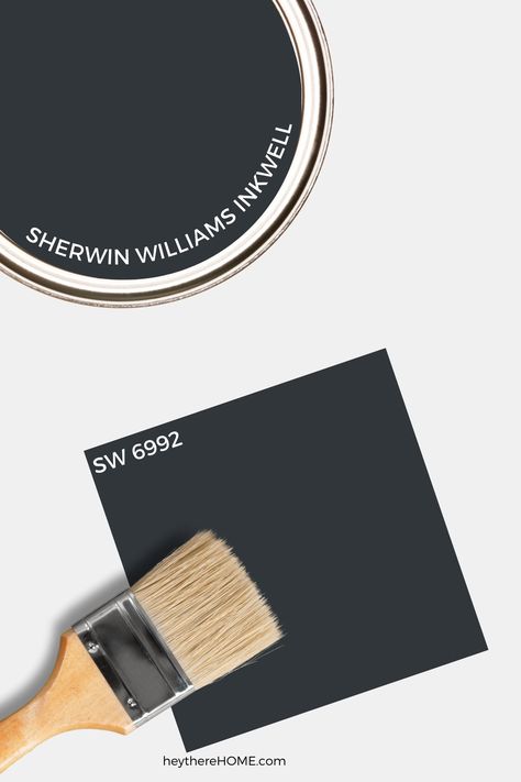 Sherwin Williams Inkwell - Is It Blue Or Black? Navy Black Paint Color, Sherwin Williams Domino, Dark Night Paint Sherwin Williams, Blue Black Paint Colors, Charcoal Blue Sherwin Williams, Sw Inkwell, Sherwin Williams Dark Blue, Inkwell Sherwin Williams, Dark Blue Painted Walls