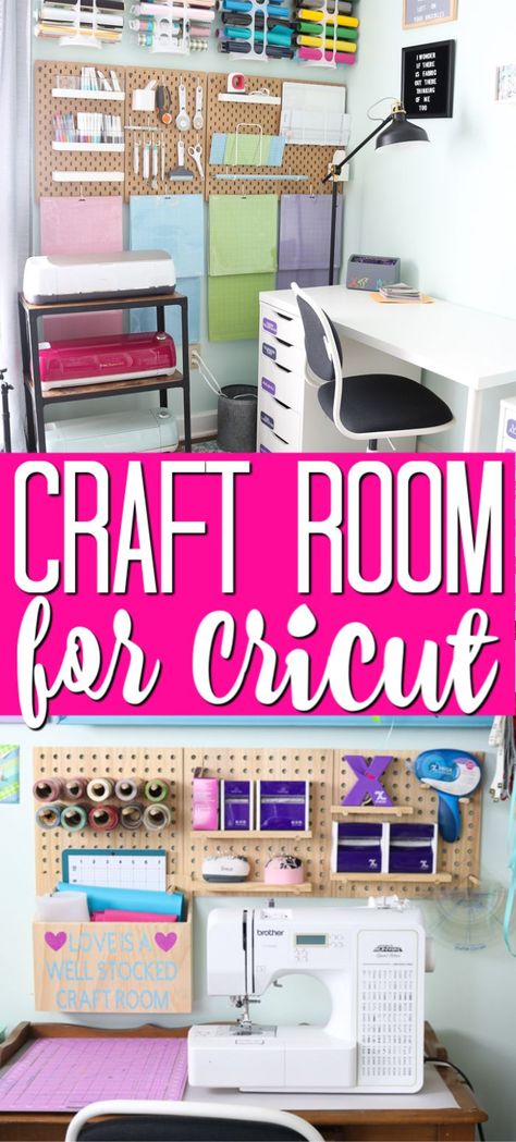 Get inspired to make your own Cricut craft room with these great ideas for organization and more! #cricut #cricutcreated #cricutroom #craftroom #organization #organizing Cricut Room Ideas, Cricut Craft Room Ideas, Cricut Room, Craft Room Ideas, Craft Closet Organization, Pegboard Storage, Small Craft Rooms, Country Chic Cottage, Cricut Craft