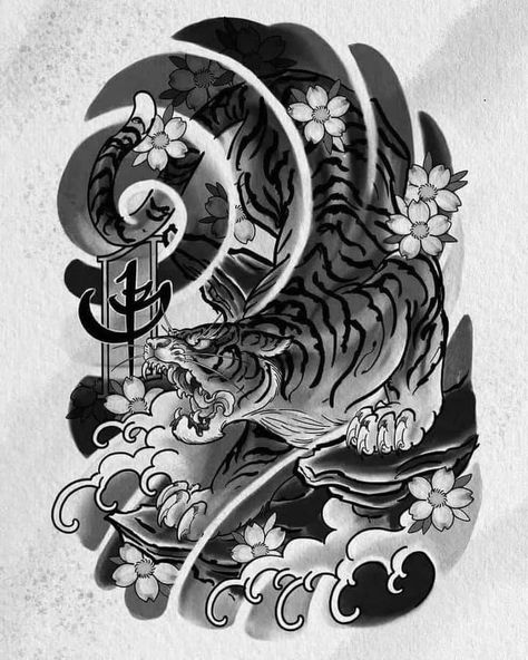 Small White Tattoos, Traditional Japanese Tattoo Flash, Japanese Tiger Tattoo, Tiger Tattoo Sleeve, Tattoo Japanese Style, Japanese Tiger, Tiger Tattoo Design, Japan Tattoo Design, Black Girls With Tattoos