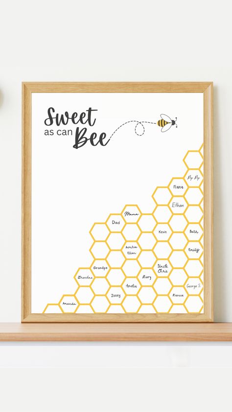 Capture precious memories with our buzz-worthy bee-themed guest book! 🐝 Instantly download and print this adorable alternative guestbook for a personalized keepsake. Perfect for nursery decor and a thoughtful baby shower gift. Create cherished sentiments with our sweet as can bee-themed guestbook. 🌼🐝 #BabyShower #NurseryDecor #sweetascanbe #beehive #beebabyshower #partydecor #beehivepartydecor #beehivebabyshower #mommytobee #parentstobee #babytobee #babyshowerguestbook #guestbookalternative Bee Guest Book Ideas, Baby Shower Bee Theme Decorations, Honeybee Baby Shower Theme, Sweet As Can Bee Baby Shower Ideas, Honey Bee Baby Shower Ideas, Bee Themed Baby Shower Ideas, Bee Themed Nursery, Bee Nursery Decor, Bee Baby Shower Decoration