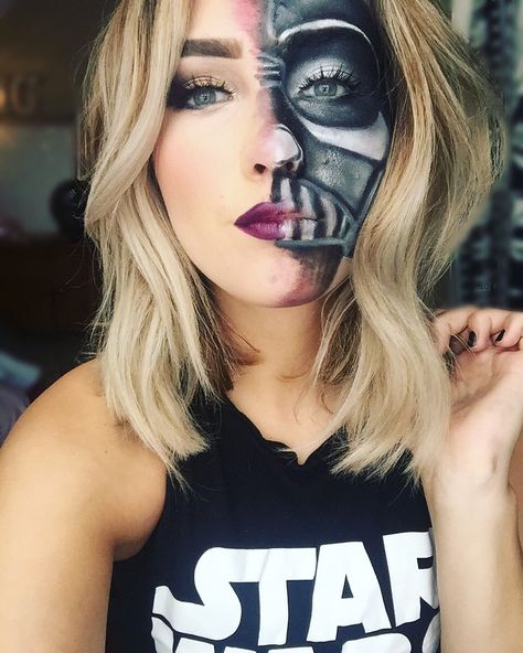 Darth Vader Eye Makeup, Darth Vader Inspired Makeup, Darth Vader Makeup For Women, Darth Vader Face Paint, Darth Vader Makeup, Star Wars Makeup Ideas, Ck Logo Design, Camo Makeup, Star Wars Makeup