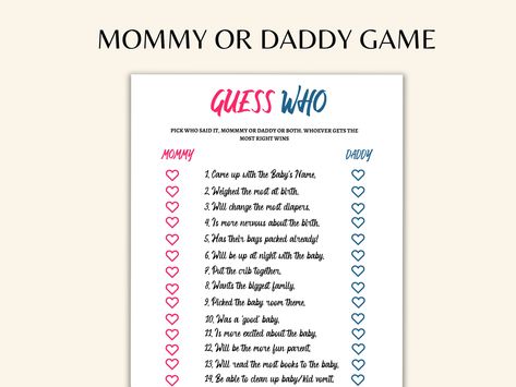 Guess Who Baby Shower Game, Baby Shower Questions, Baby Shower Unique, Baby Shower Game Printable, Baby Shower Games Unique, Papa Baby, Baby Room Themes, It Game, Fun Printables