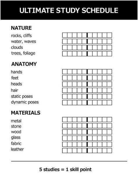 Study Schedule by Erik Berta Drawing Schedule Ideas, Art Study Schedule, Drawing Schedule, Artist Schedule, Art Schedule, Study Schedule, Self Care Bullet Journal, Art Study, Dynamic Poses