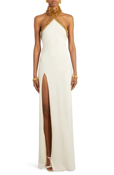 Women's Clothing | Nordstrom Halter Gala Dress, Tom Ford Gown, Gold Halter Dress, Long Beaded Dress, Henna Dress, Couture Evening Gowns, Tom Ford Dress, Halter Neck Gown, Silk Halter Dress